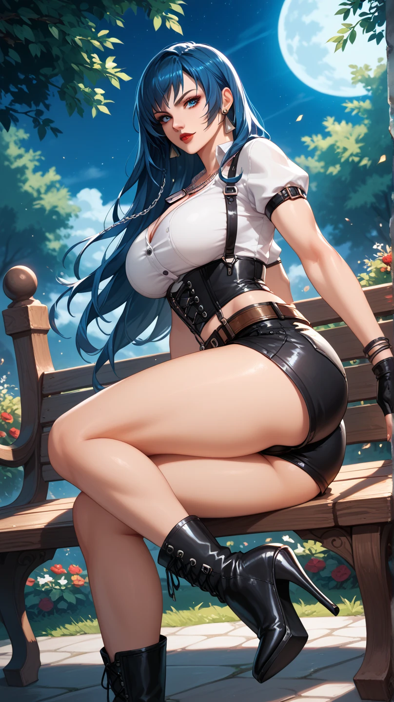 Giantess mad, with a sexy dress, blue hair and sexy skin from the forest defending the threes from tiny people, that comes to cut down trees and destroy nature. Goddess, sexy, hot, tall, curvy body, tall woman, long legs, sexy legs