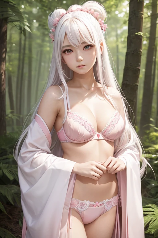lifelike, high resolution, 1 female, skin shiny, alone, tattoo, jewelry, pink lips, long hair, 白色的hair, blue eyes, shut your mouth, Buttocks up, Hanfu, Cherry blossoms,Sexy Lingerie,,white silk,bikini,pantyhose,venue,strong chest,hair,With a long sword in her hand