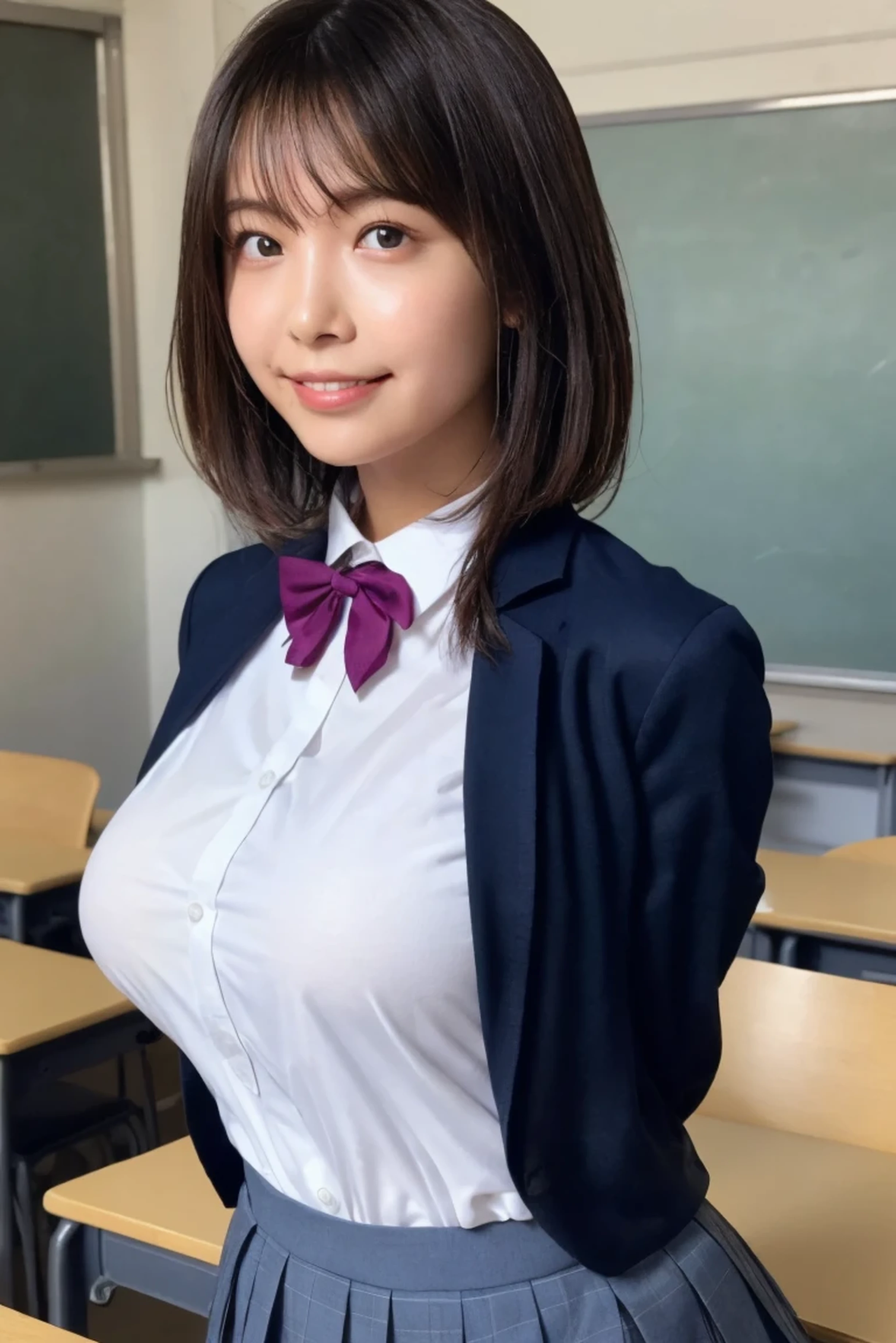 (  top quality with beautiful eyes:1.1), ( masterpiece:1.0),  1 girl ,bangs,  floating hair from clothes,   詳細  brown eyes , (  depth of coverage:1.5), (  high definition :0. 1),    brown eyes、 A small mechanical phoenix is sitting behind a moislip ,  High Resolution CG Unified 8K Wallpaper , (  photorealistic:1.2), exquisite 3d rendering 、 very detailed beautiful porcelain profile,vi  is nicent details,smile,  shiny skin ,( Big Breasts,   Clevis on the Stone),(  attractive:1. 3)), ((   school uniform :1.3)),(classroom:1.3),  cheerleader,((  upper body:1.3)), Print {black|  pink|green| purple  | grey}   is nice, In a room with white walls,   shirt, Open your clothes, 18 years old,  Clothes Lift , Open your clothes,   Watch Viewers , bangs, white   shirt,   shirt lift,   LIFT YOURSELF  ,    pleated skirt , collared   shirt, open   shirt,    blue skirt,