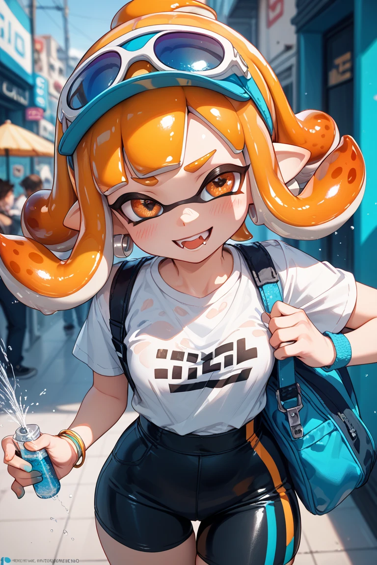 Draw an inkling girl with blunt hair squirting from Splatoon
