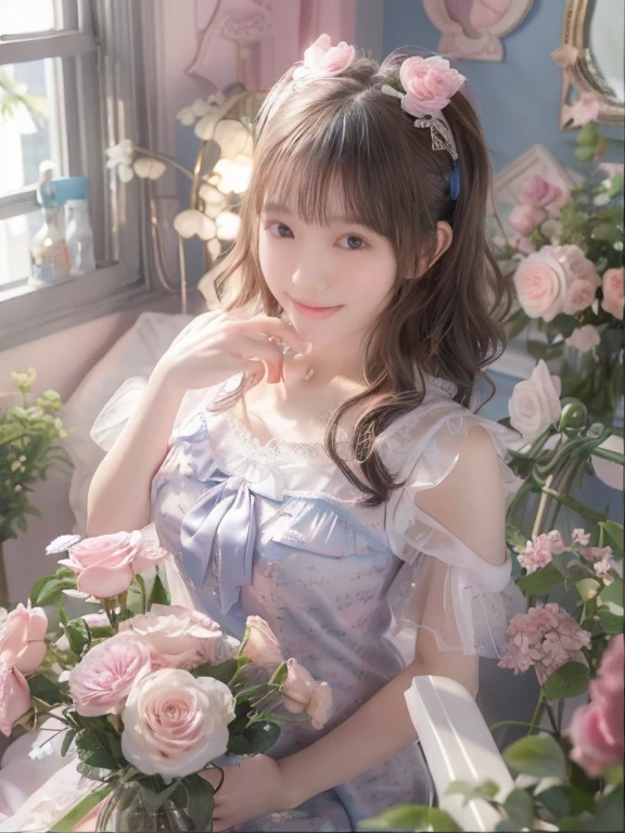 top-quality、超A high resolution、a picture、a photo of a cute girl、A detailed face、(pureerosface_v1:0.008)、alice in the wonderland:1.5、13years、short-cut、White Apron、a blue dress、Playing card pattern background、without makeup