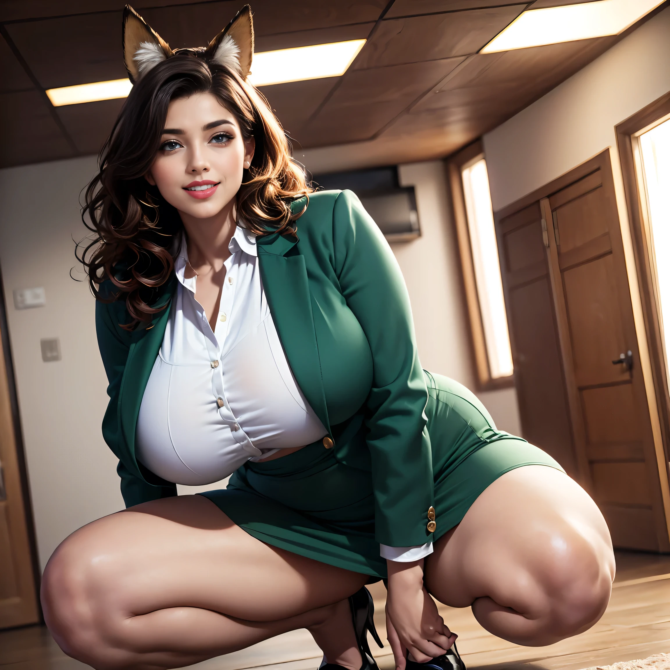 Sexy furry cat nerd woman big size cilicone tits