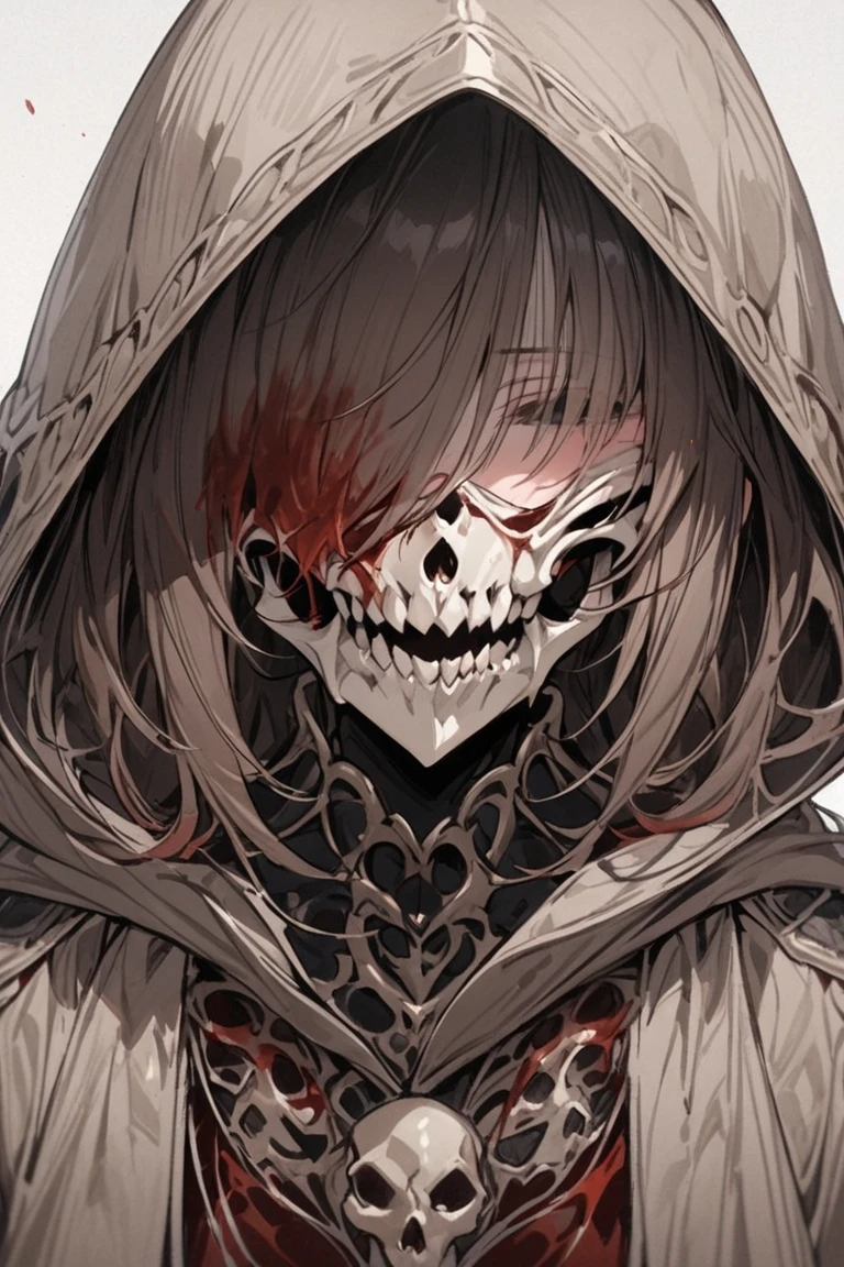 Solitary, Looking at the audience, Purple Eyes, 1 boy, Male focus, Sharp Teeth, hood, mask, Luminescence, portrait, Luminescence eyes, Red background, hood up, skull, mouth mask, Blue-violet theme,mask,monster,Mecha,Black Armor,permanent