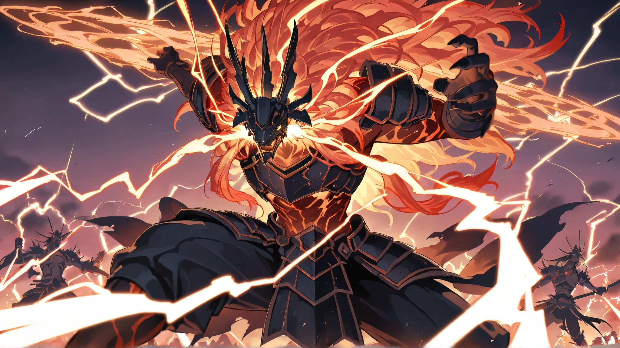 Show Susanoo no Mikoto, Japanese storm god , dynamic pose surrounded by lightning and waves.”