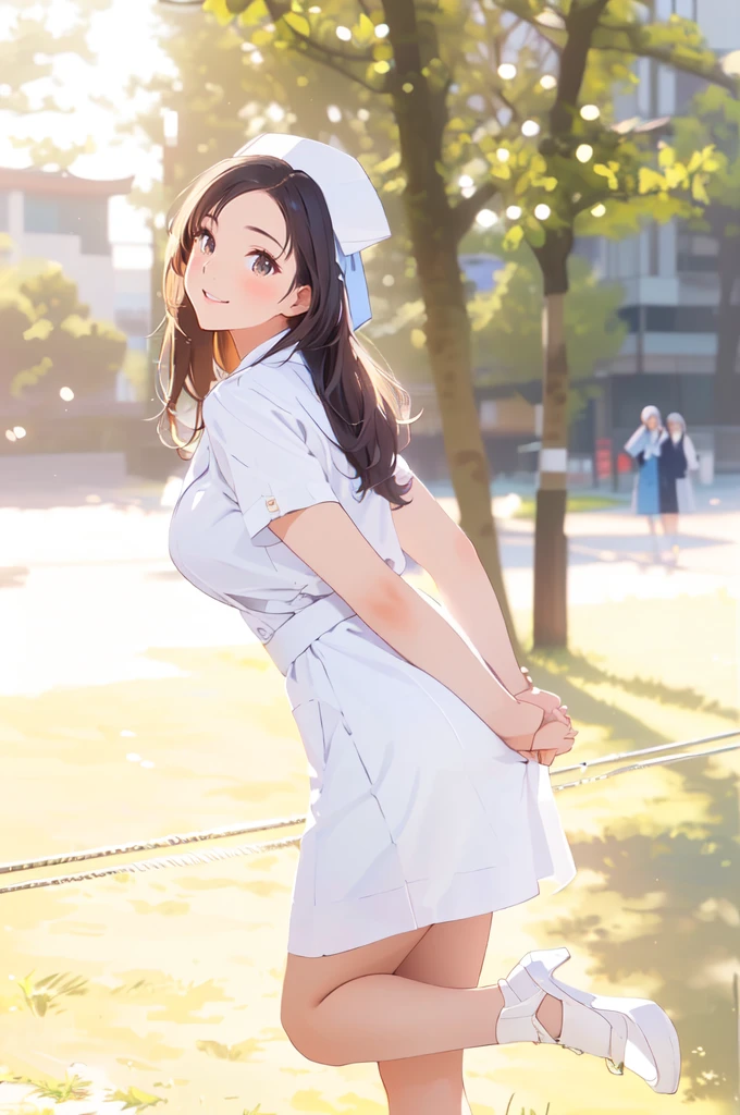 (8k, best quality: 1.2), extremely detailed, Complete solution, An Arafed woman in a white dress and hat is posing for a photo, Nurse girl, beautiful south Korean woman , 韓国の girls on the left, gorgeous young Korean woman , beautiful young Korean woman , Korean woman , Japanese model, Nurse, girls on the left , smooth white clothes perfect suit, Sakihime-chan , Sakihime-chan hdri, 美しいアジアの girls on the left
