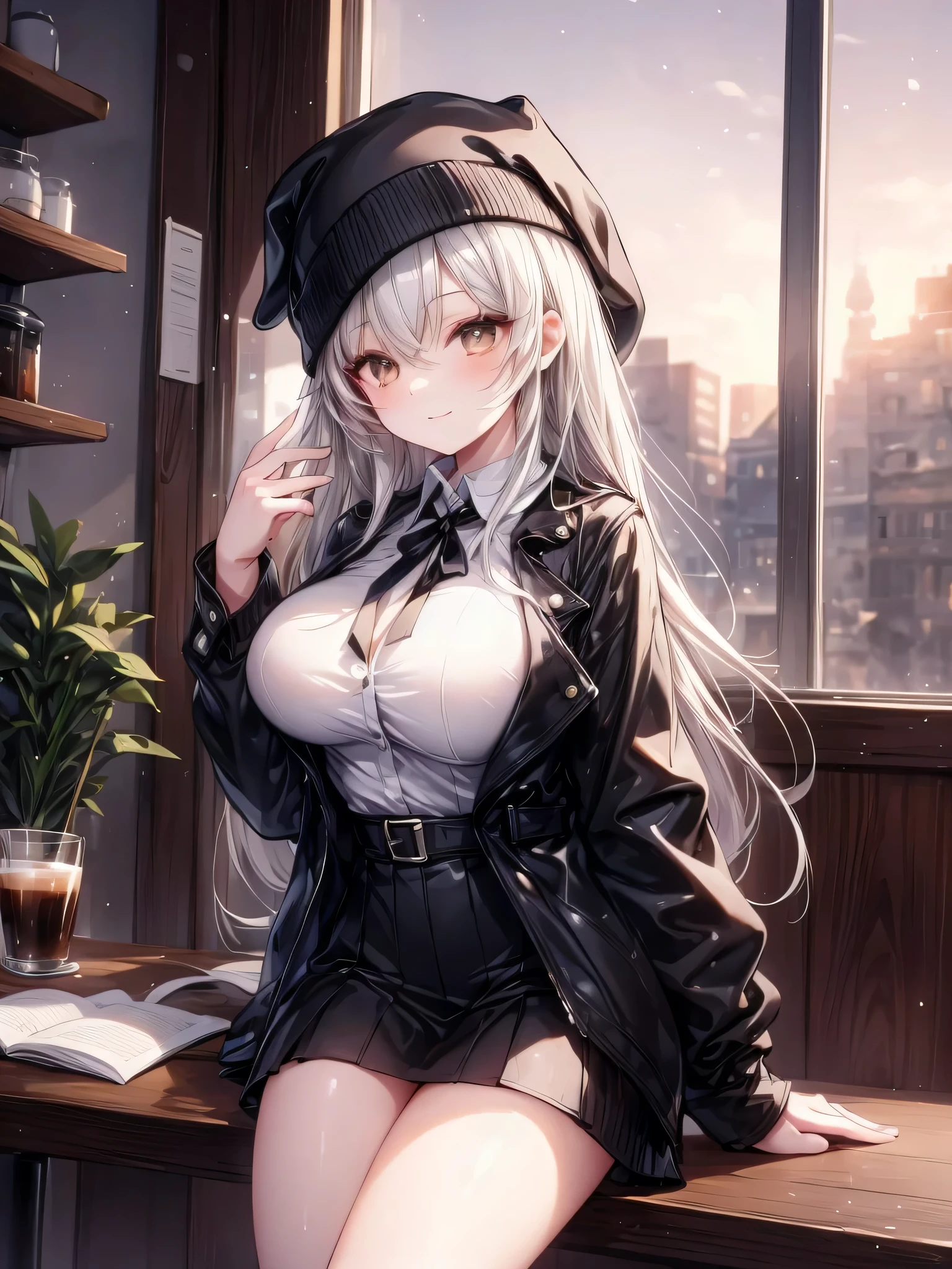 ((1 cyborg woman)),((huge breasts, bare breasts, naked pussy, naked, pissing all over herself)),((curvy woman)),((sitting on a chair in a computer room)),( (smoking a cigarette, smoking a cigarette, drinking a glass of beer)),((embarrassed face)),((bare breasts, with lots of bubbly hair, wearing a scientist's coat)),((long gray hair, eyes bright yellow colors)),((with an assistant,)),((facing the viewer)),
