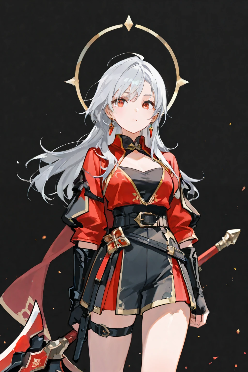 Anime girl with white hair and red outfit holding a sword - SeaArt AI