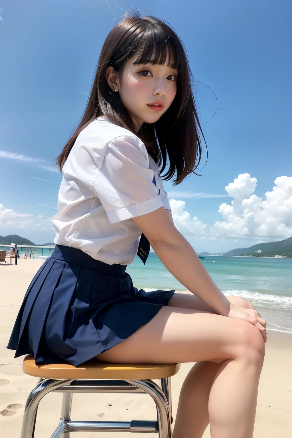 best_quality,very_detailed,realistic_style,1_child:1.2,japanese_school_girl,JC,spread_legs:1.5,slim_body,long_slim_legs,narrow_crouch,pussy_juice,transparent_school_uniform,gray_skirt,lifted_skirt,white_student_underwear,tiny_breast,from_below,close_up,shy_face,contrast_light,beach_side