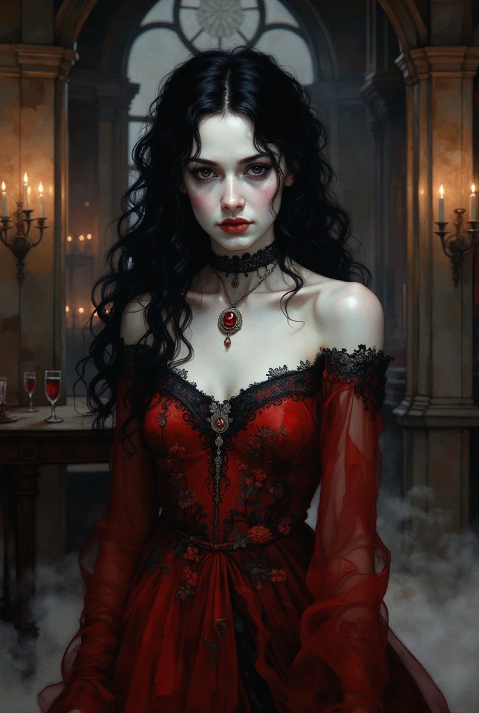 A vampire with beautiful features and body holding a glass with blood on it, realistic, 4k, studio white background, global light** - --auto --s2