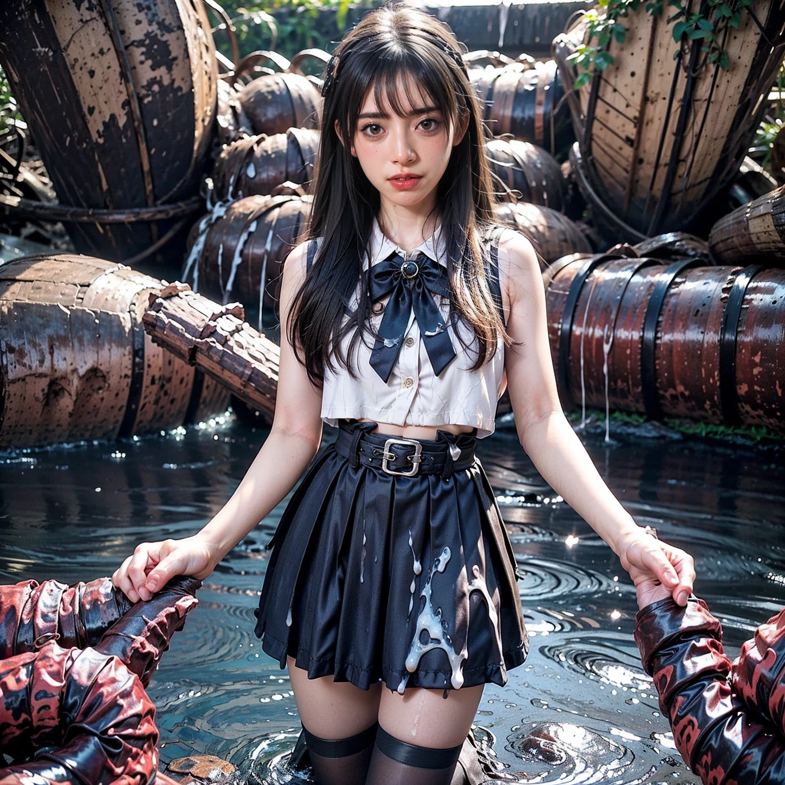 Photo Real、photoRealstic A dark-haired、straight haired、poneyTail、Blunt bangs drooing eyes、Black eyes、Plump cheeks、The contours of the face are round sixteen years old、hi-school girl、Suppin、a sailor suit、bow ribbon、Drenched in sweat large full breasts、Short stature、vaginal、Female genitals、、 Boldly open legs、Normal bit、insertion、Vaginal insertion、SEX、ssex、play sex、Sperm、large amount of sperm、Sperm drenched、Intense Sex、Insert vigorously、cum shots Background with、countryside