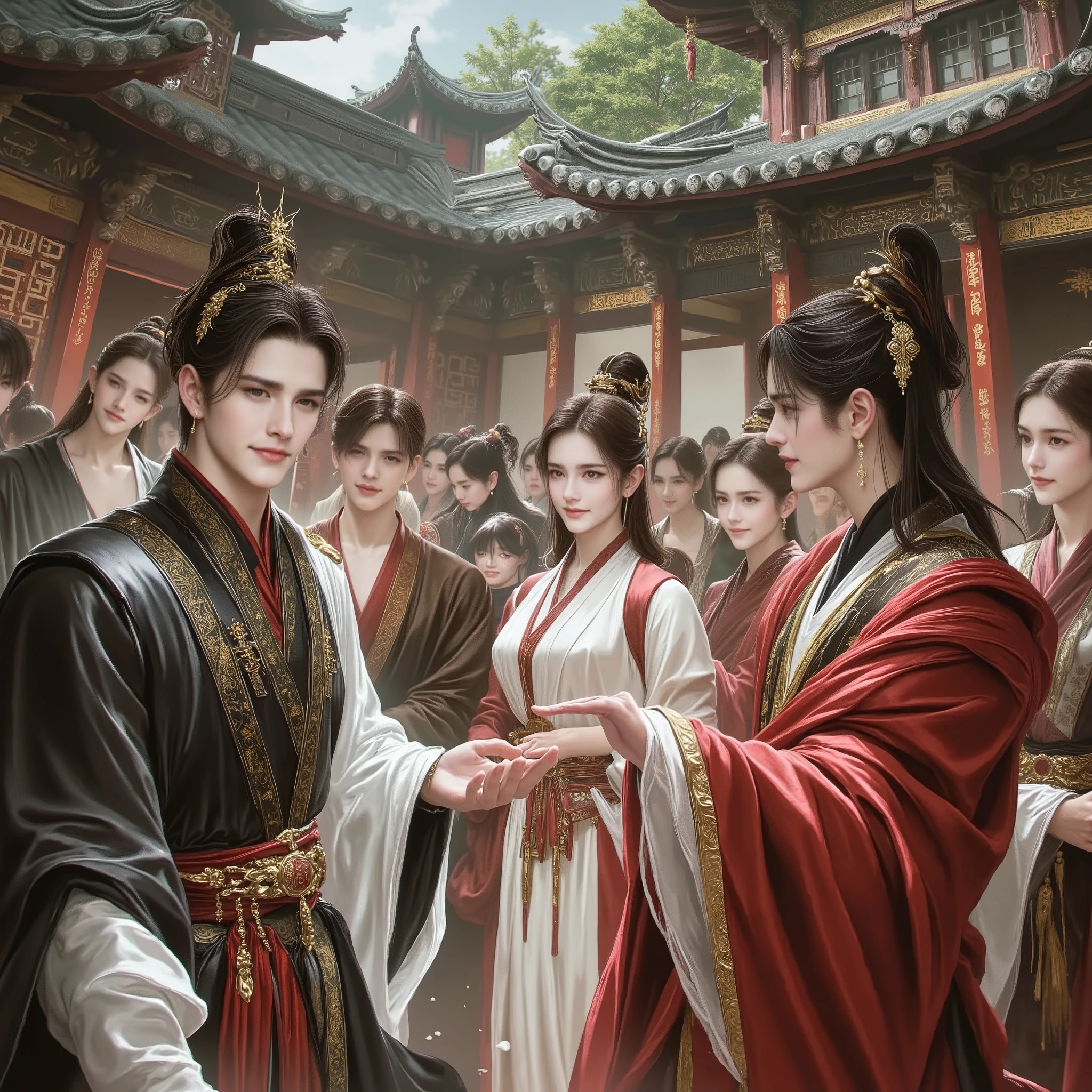 A group of 18-year-old girls had a quarrel. They were dressed in ancient Chinese clothes from the Han Dynasty. Five of them had angry faces.