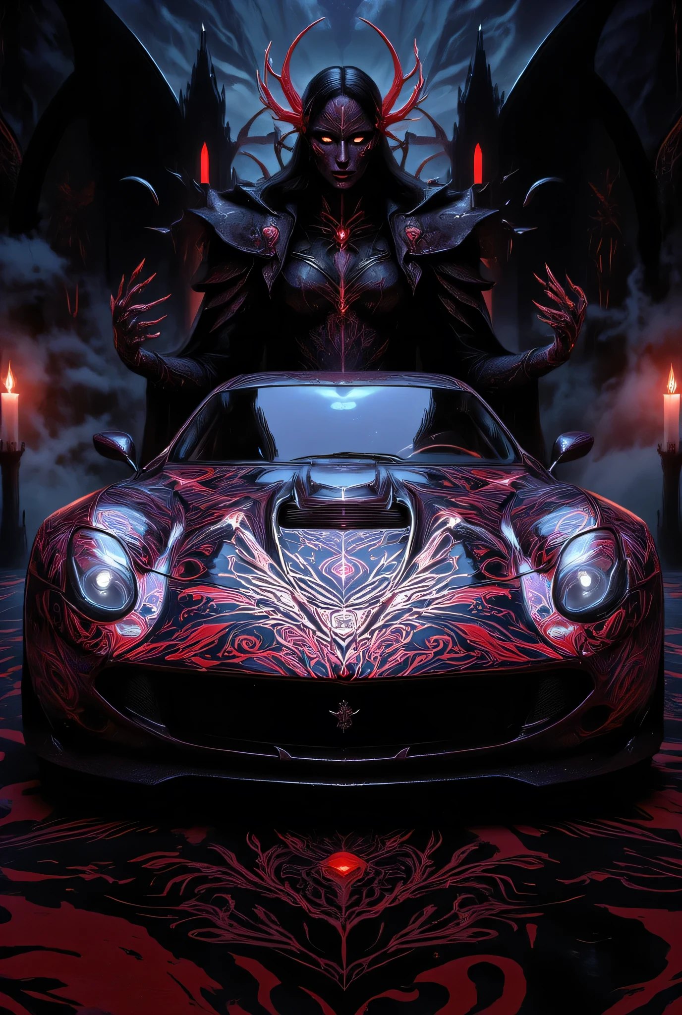 animation comic if a vampire was Ferrari 250 GTO, incorporate feminine motives and design, vibrant, Ultra-high resolution, High Contrast, (masterpiece:1.5), highest quality, Best aesthetics), best details, best quality, highres, 16k, (ultra detailed: 1.5), masterpiece, best quality, (extremely detailed) RAW, (ultra details, Masterpiece, best quality),