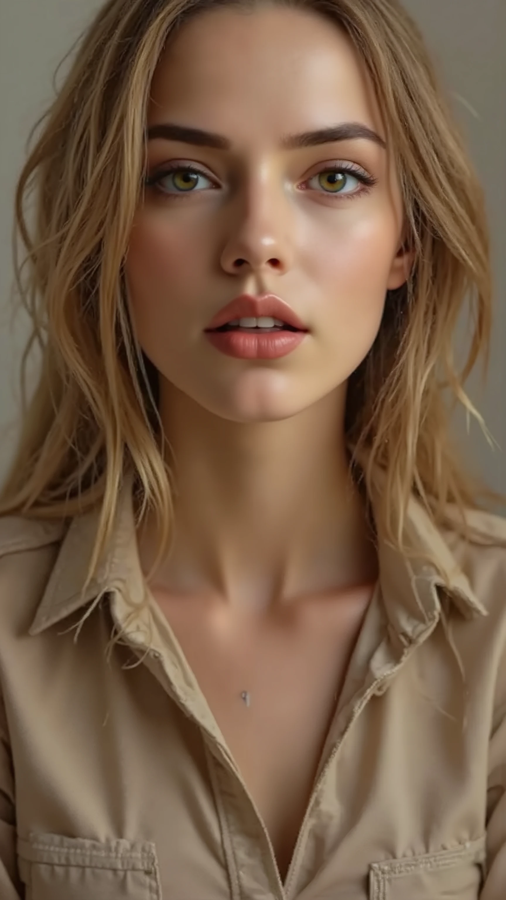 quality & silent:
full body photo, (8k Ultra HD, erotic cover photo, photorealistic, masterful lighting , cinematic lighting, ultra-detailed eyes , Lips & hair, razor sharp, flawless skin, dramatic light & shadow contrasts ).
🎭 Scene & background:
Neutraler Studio- background – sanftes Bokeh oder monochrome Farbverläufe für stilvolle Eleganz.
Different lighting — high-key for fresh radiance , low-key for a mysterious , dramatic atmosphere .
👩 Figure & Styling:
female model inspired by Alicia Melchiott & Anya Taylor-Joy.
Seductive cowboy military look — stylized military uniform with short sleeves , figure-hugging cut , fine fabrics with fine details .
Headdress & Twintails – sanft fallende hair mit akkuratem Styling.
necktie & Thighhighs – betont die schlanke Figure und setzt verführerische Akzente.
📷 Pose & Facial expressions:
image section : head down to chest (Cowboy Shot).
different viewing angles : Straight into the camera , over your shoulder , slight head tilt with intense charisma .
Variierende Facial expressions: Confident smile, playful look, gentle seduction .
Dynamische Pose: crossed arms accentuate the posture , Hands light on neck or tie for a sensual touch .
✨ A top-class , professionelles Shooting mit Military-Erotik & stylish elegance . ✨