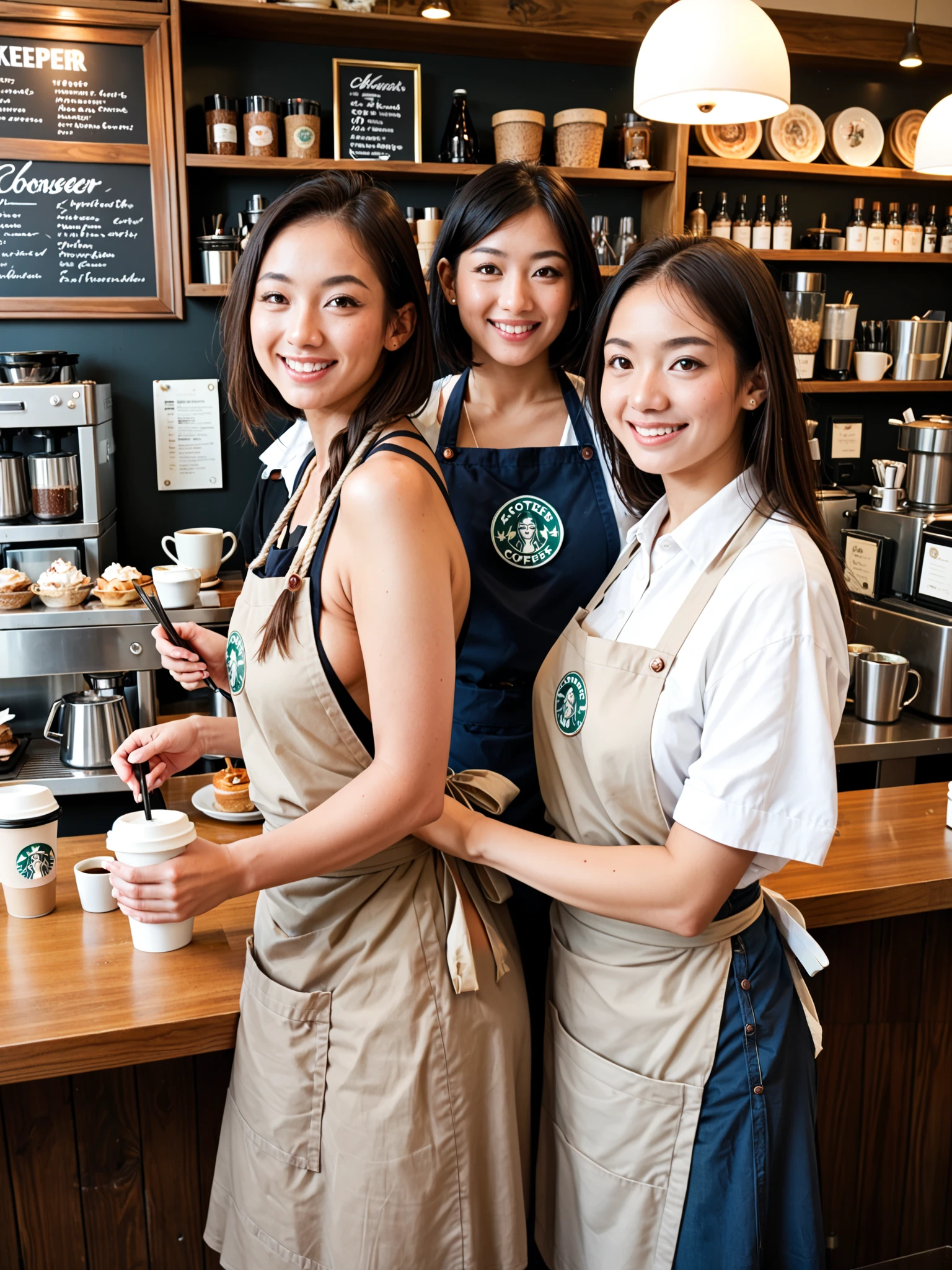 fraction _9, fraction _8_up , fraction _7_up , cowboys shoot , 
coffee shop, 
Japanese Girls, housekeeper ,  housekeeper  apron, 
 has a seductive smile, tray,   rope  ,