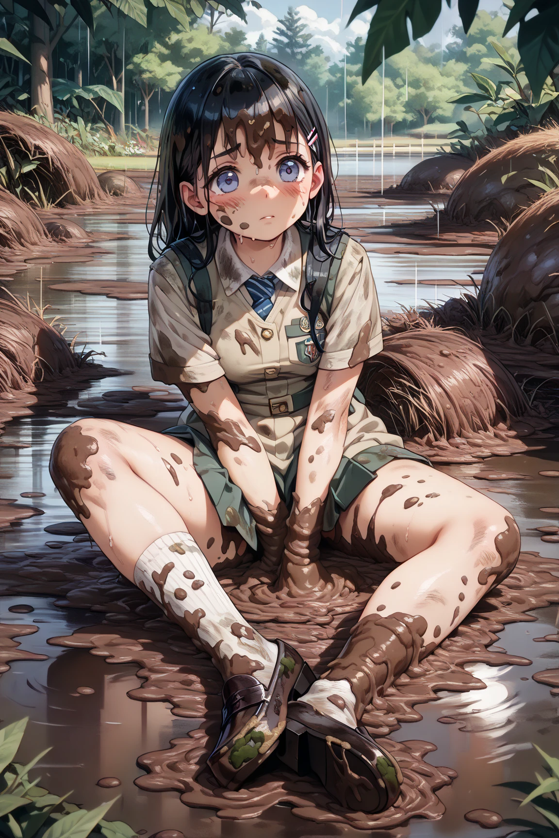NSFW, BREAK (((Peeing:1.5、Pee:1.5))), BREAK(((Shooting from below)))、The whole body is visible、 Girl's Bedroom,(((Urinating、holding a urinal))), BREAK (((Test:1.5))),(official art、highest quality、Unity 8k wallpaper、32k:1.3、masterpiece、super detailed、超high resolution、realistic、Photoreal:1.2)、(cinematic lighting:1.2)、fire glow effect、film grain、best shadows、rim lighting、side light、(Super detailed and complex 3D rendering)、beautiful background、detailed beautiful face and eyes、(Beautiful and sharp pupilasterpiece, high resolution、highest quality, Ultra - High resolution, maximum resolution, very detailed, professional lighting, beautiful skin,BREAK, (Perfect hands, Perfect Anatomy,Detailed Eyes:1.5,Fine eyes:1.5),(((hyoudou michiru, 独奏, black thighhighs, black skirt, , frilled skirt, detached sleeves, sleeveless shirt, white shirt, red ribbon ,maid headdress))), (((Focus on the chest、Pay attention to the panties))),BREAK, (((Surprisingly huge amounts of semen on head, chest and thighs))),Thick outline:1.3、Fine contours,BREAK (((非常にFine eyes、Eyes that reflect the light and shine beautifully:1.3、Highly detailed face、Clear Eyes)))、Beautiful Skin、Fair skin、bright、(((Beautiful silver hair:1.3))),BREAK (((:1.3))),Detailed face, Detailed skin, Detailed clothing, Detailed fingers, Toned Legs,Small waist、Attractive thighs、Amazingly thin legs、Incredibly slim thighs、smooth and beautiful thighs、 Beautiful legs with less unevenness、Her thighs are wet with an amazing amount of semen, BREAK 非常に大量の汗をかく,(((Amazingly large breasts:1.3、Amazingly plump and big breasts:1.5,Big Tits:1.5,Beautiful breasts、Beautiful breastsの形、Pointed Chest、The tip of the chest is sharp、Amazingly huge amount of cum and very wet all over the boobs:1.3))),BREAK (((spread your legs to the sides,:1.3,Spread your legs out to the side at 90 to 120 degrees:1.5)))、BREAK (((Massage the breasts、Masturbation、toilet)))