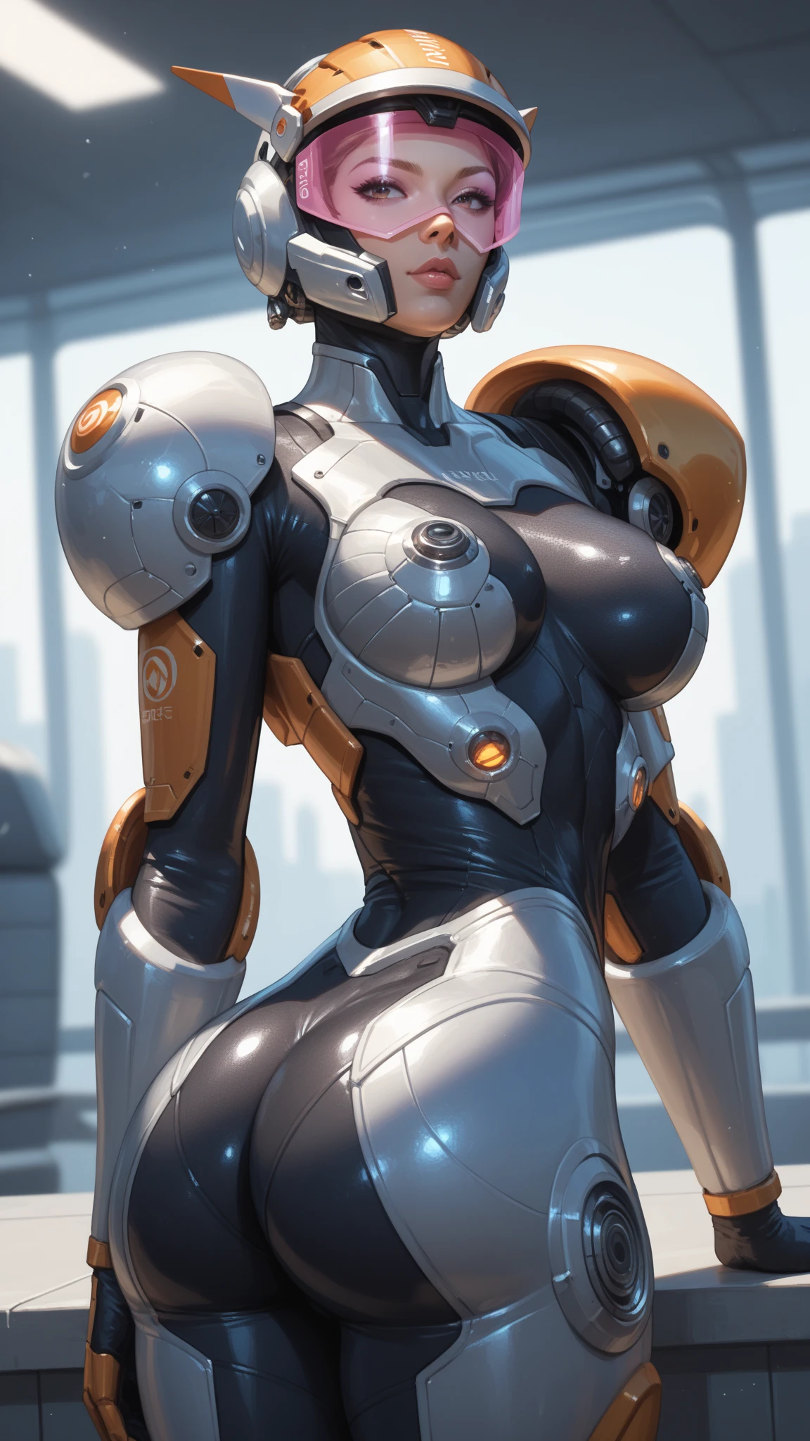 Cyborg girl, beautiful girl, young girl, thin girl, thin waist, medium breasts, gap between thighs, (she has cybernetic arms, robotic arms), (she has cybernetic legs, robotic legs), cyborg, cyberpunk, futuristic, futuristic setting, cyberpunk setting, daylight, wearing a panties small, micro panties, (white panties), tight panties, ((cameltoe: 1.5)), cowboy shot, front, frontal, best quality, masterpiece, 8k