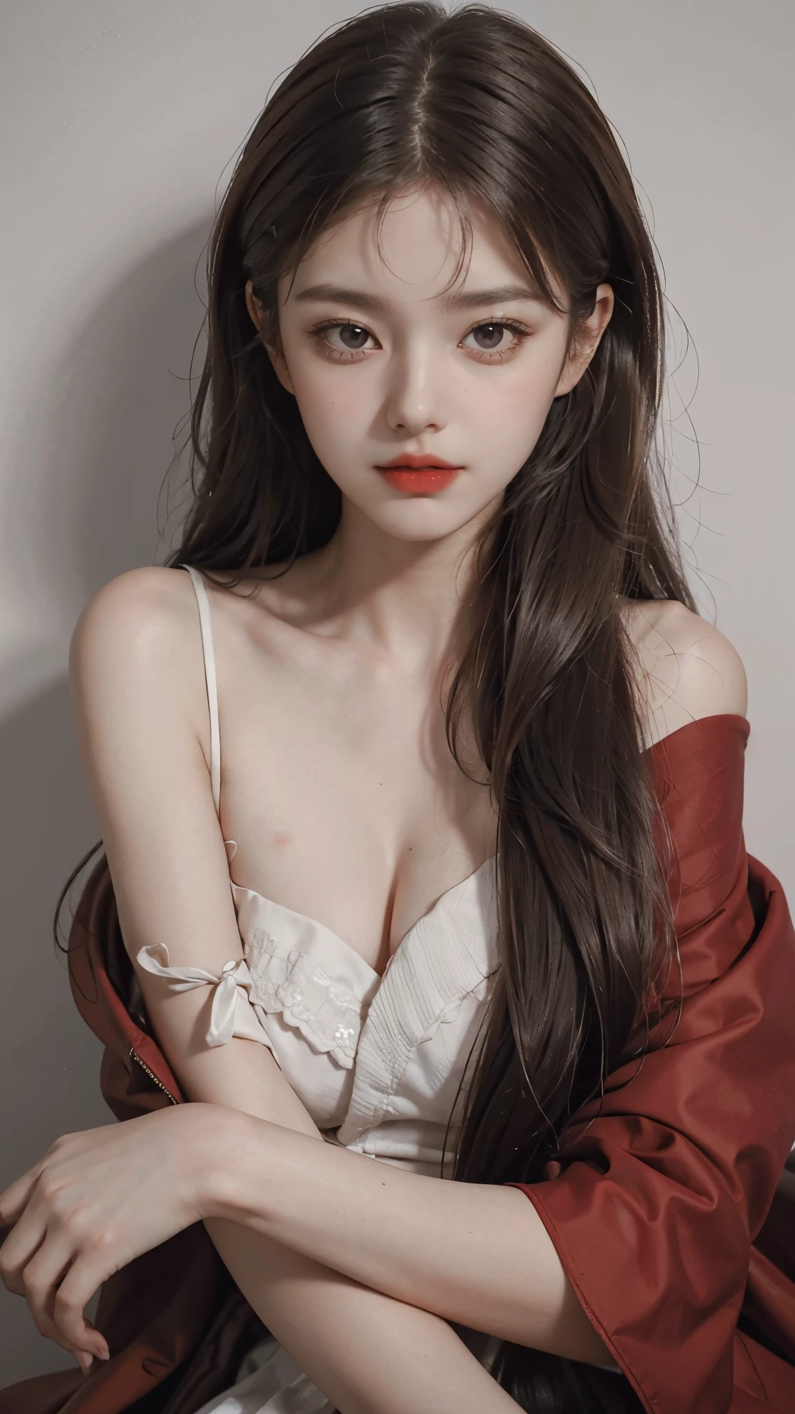 woman, long red hair, green eyes, freckles, detailed face, detailed body, well-defined body, lingerie, in a classroom, very detailed, high detail, masterpiece, irene