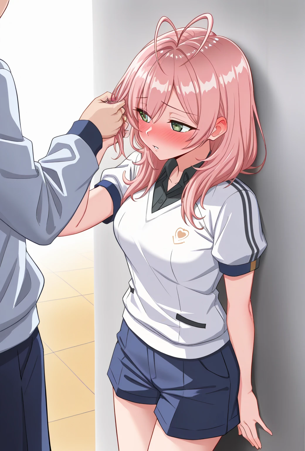 (best quality, ultra detailed:1.2),bocchi the rock!,solo,1girl,gotou hitori,pink hair,long hair,blue eyes,bangs,crossed bangs,side locks,medium breasts,hair between eyes,sweat,pink track jacket,pink track pants,tareme,cowboy shot,blue and yellow cube hair ornament,one side up,large breasts,BREAK crying,(face close up:1.2),((1man and 1woman,fellatio,penis,))