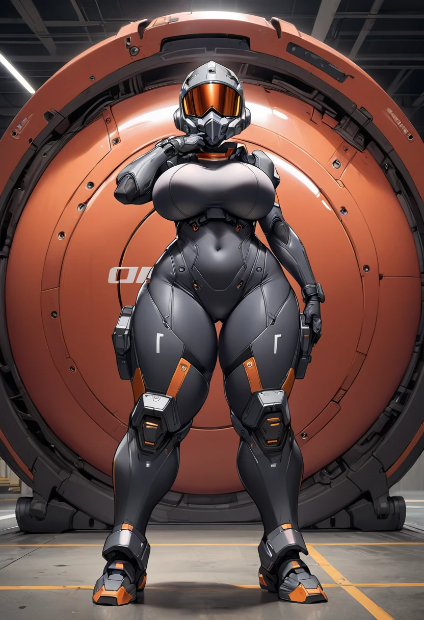 gorgeus space cadet girl, helmet, white and orange rebreather, deep green almond-shaped eyes, short blond hair, perfect huge breasts, wide hips, muscular thighs, muscular arms, sexy belly, massive huge cameltoe, space, spaceship, UHD, retina, masterpiece, anatomically correct, textured skin, high details, award winning, best quality, 8k, tall, long legs