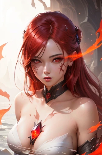 RAW photo of (adult:1.3),a  female burst of tangy crimson cascades,entwining magic and technology with viscous allure disappears into the shadows,in a neo-expressionist masterpiece of gold embrace,topless,small breasts,hair between eyes,(skinny, thin body:0.4),(chiaroscuro:1.3),(octane render masterpiece,masterpiece scale,beautiful depth of field,ultra wide field,ultra detailed CG perspective,ultra dynamic lighting amazing shadows,dramatic lighting), Convey the sense of inner strength and confidence. Introduce a gentle, atmospheric haze in the environment, creating a soft diffusion of light and giving the impression of gold aura and presence.