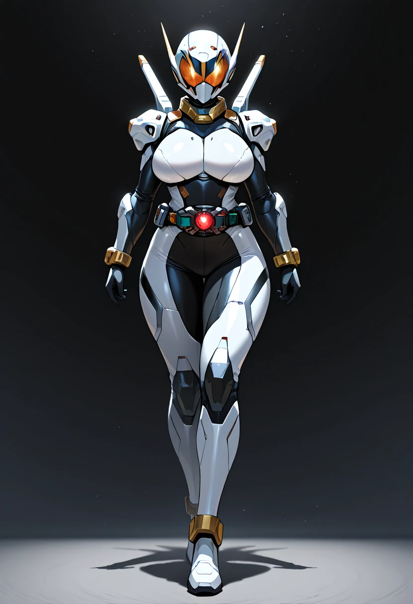 Highest quality, Attention to detail, 4K, human, Robot Girl, Android Face(Metal), steel & Titanium Leather, Robot face(With human Features), Cybernetic Eyes(Hard Eye Circle, Clear pupils), One girl, formal, Perfect hands(Five fingers), wig(False hair), Big Breasts, Bionic Armor, full length, whole body, Masterpiece Body,