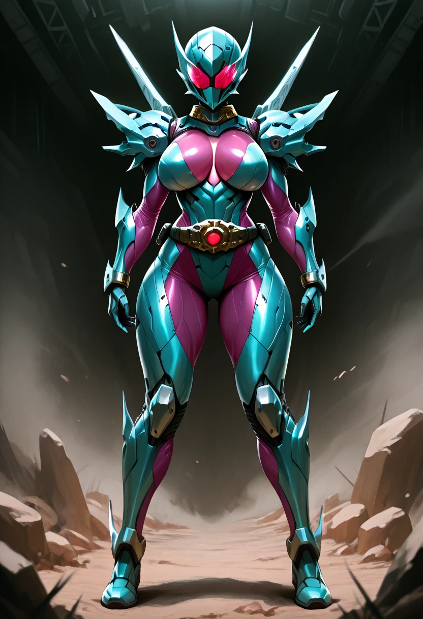 Female with purple and red hot insect shell、Guyver Style、evil smile、(masterpiece, :1.3),(top-quality:1.4)、tail、Cel Shade Adult Animation、Alien Queen、Full Body Art