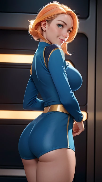 samus,chun li,gundam,1girl,close up,mecha pilot,space port,mecha space suit,space marine,pirate corset, white long sleeve lycra top transparent,wet body,white leggings,short hair,war makeup,green eyes,orange hair,hair highlights,shy smile,freckles,redhead,beautiful girl,large breasts,ultra detailed,realistic,fantasy art, big ass close up, from behind, com homen pegando na bunda dela, ela com cara de brava.