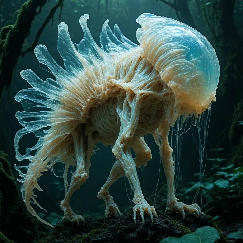 A photo of an extraterrestial animal looking like combination of a ...