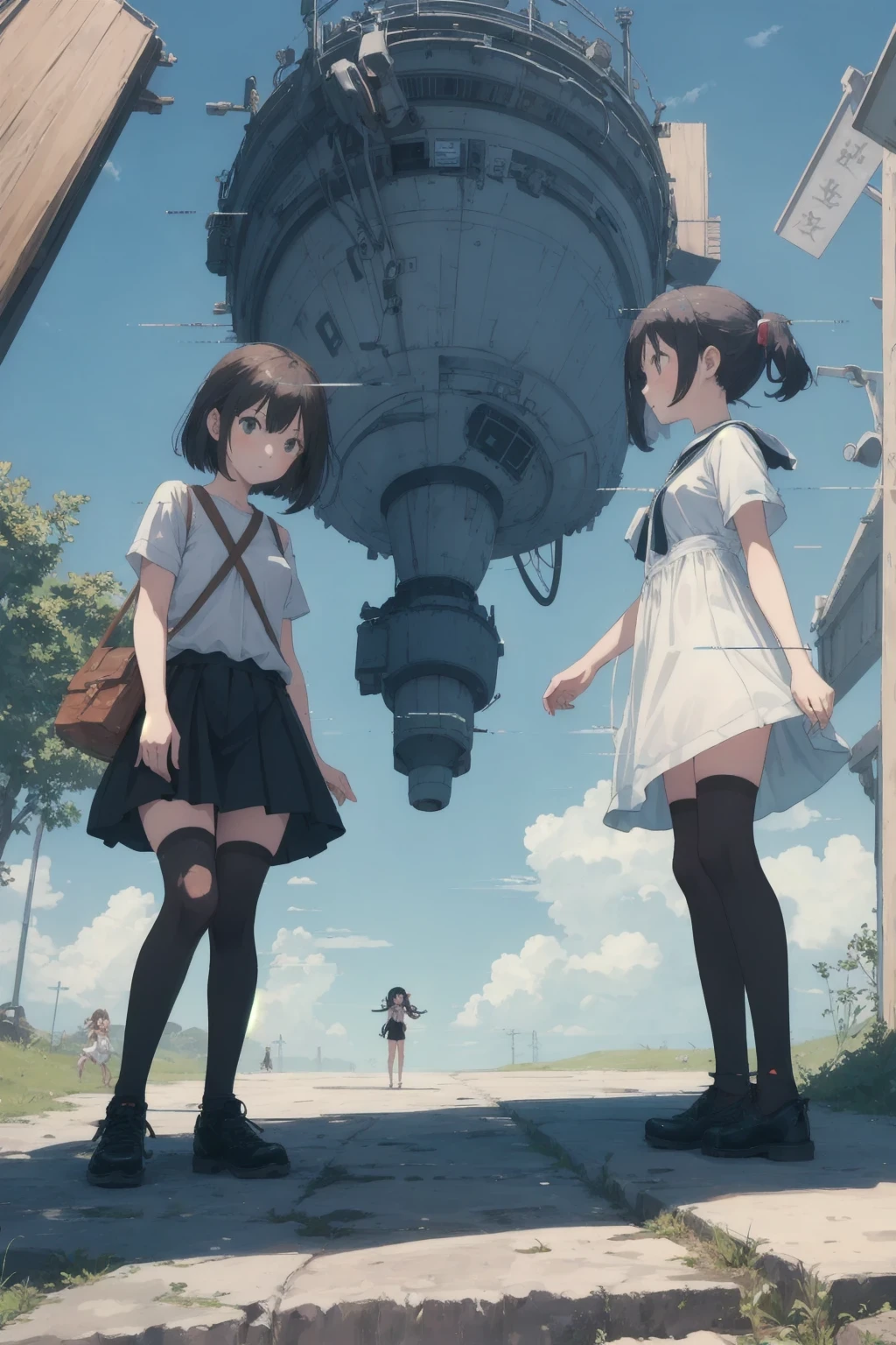 ( top quality, masterpiece, Hi-Res),2girls,In summer,dynamic_angle, simple background,
display glitch,