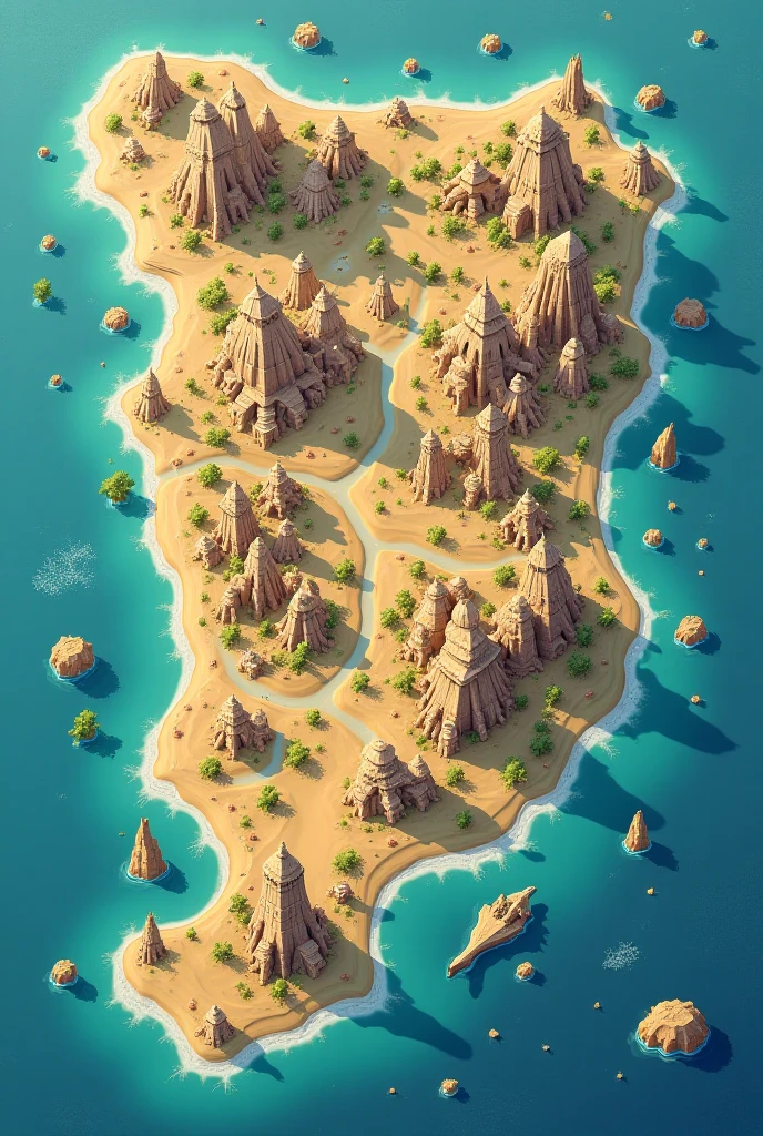 Image style:  Seen from above as a Map .

Art Style :  Like a manga .

 Desert Island Cities :

 Batso
Nokoribi
Helanuri
Ashne

Capital :

Salbarti 
___

 The Kingdom seen from above with the name of the cities placed on top of each city , Salbarti  é a capital que fica no canto superior esquerdo do mapa da grande ilha,  do this with the other cities .