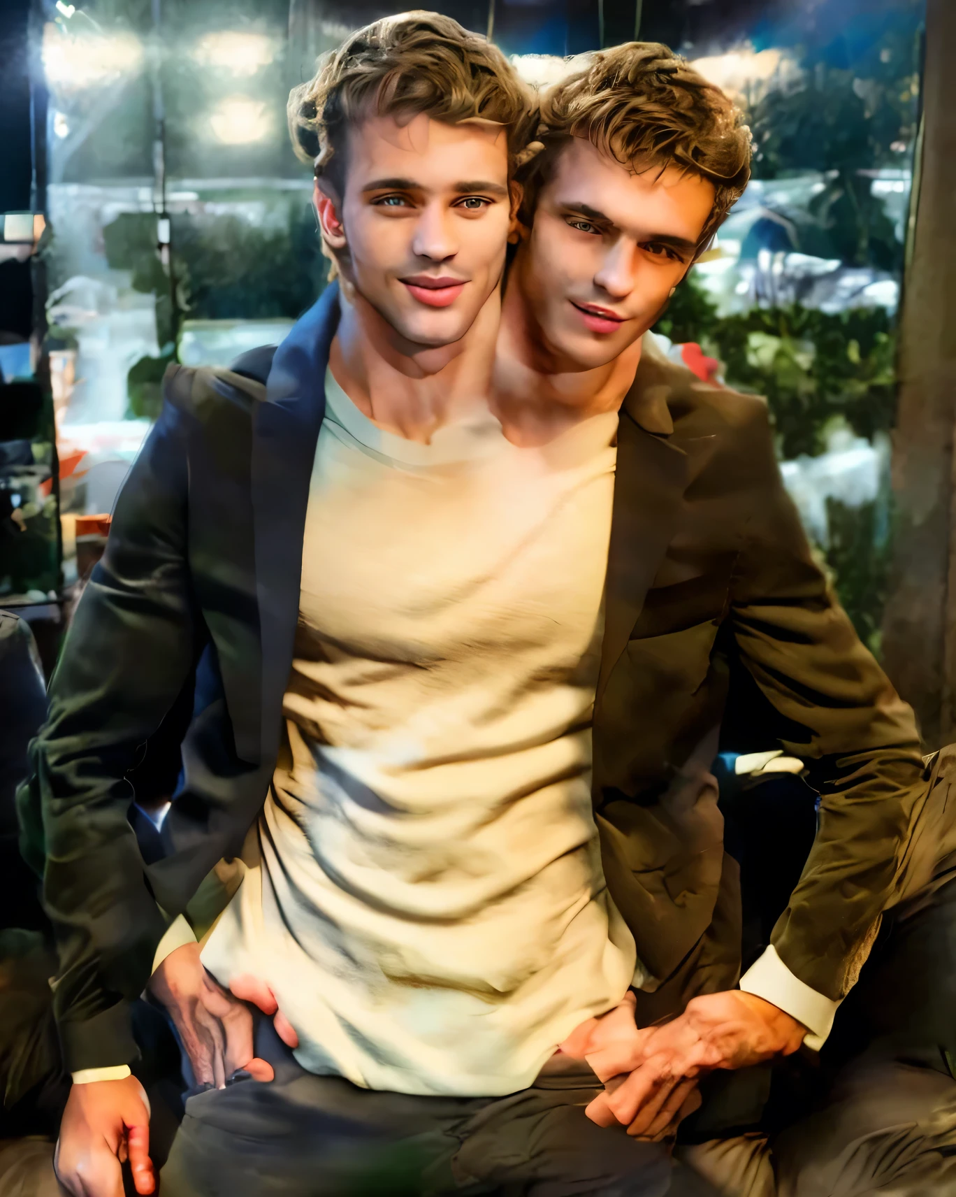 Very detailed 8 hd quality Robert Pattinson with Tom holland laughing with underwear on abs