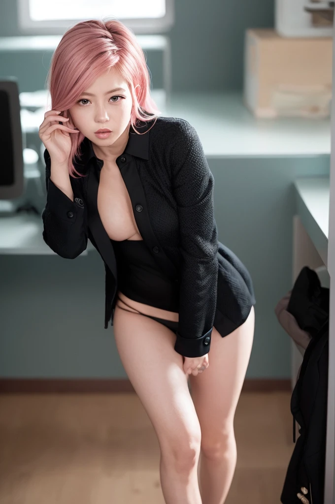 NSFW、A woman wearing a long purple coat and exposing herself during a live chat inside the store、Open the coat to the left and right to show off your glamorous body、Put an electric vibrator inside the sexy ultra-thin string micro mini scanty panties and insert it into the vagina.、Intense caress of big breasts and beautiful small diameter nipples、((Love juice overflows from the female genitalia, Wet panties, Love juice drips on the floor)).、Open legs in the crotch of a crab、Pin-high heels、A pink-haired、Her cute face is flushed with ecstasy.