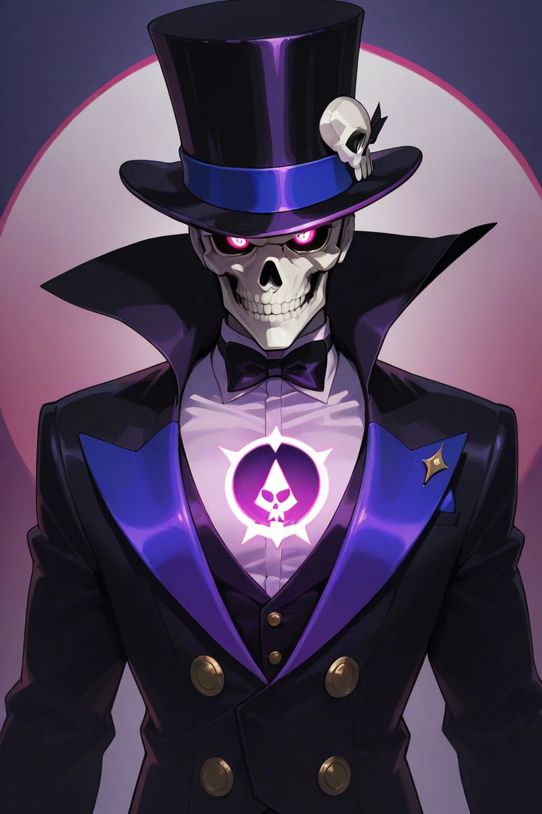 A digivolution from a dark phantom wearing a top hat with a skull.  To a Iron metal phantom wearing a top hat with a skull.  