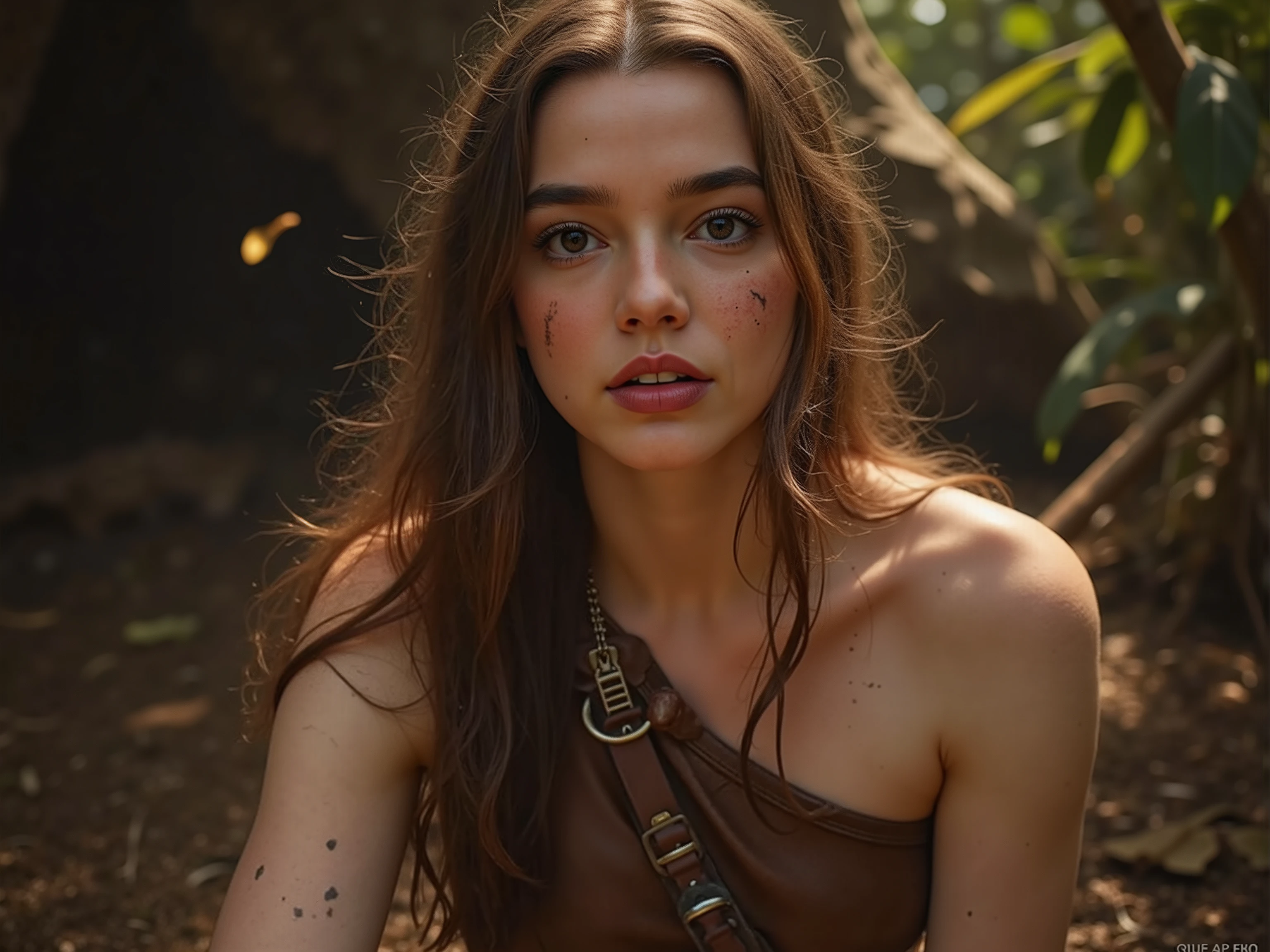 🖼️ quality & silent:
full body photo, ( 8K Ultra HD, photorealistic, masterful lighting , cinematic lighting, petals fall gently , rough and realistic look, Authentic skin texture , natural imperfections , dirtye Haut & Clothing).
🌿 Scene & background:
wide, untamed nature — dense jungles , rocky steppes, wild rivers, campfire at dusk.
Weather & atmosphere: dusty air, morning mist, sun heat on cracked ground.
dynamic actions:
gathering - crouched, looking at berries or roots .
when hunting — spear in hand , tense muscles, hunting instinct in the eyes.
In front of a cave — protective , with a torch or improvised Weapons .
At the campfire — glowing flames reflect on their sweaty, dusty skin.
when catching a man – playful-dominant, triumphant expression.
👩 Figure & Styling:
athletic, wild woman with untamed charisma .
long, tousled hair, marked by wind and dirt.
minimalistic , primitive Clothing – Leder, animal skins, woven plant fibers, tight, but practical.
dirty skin & Clothing – Spuren von Erde, scratches, sweat.
tribal War painting — lines drawn with natural colors & Muster.
📷 Camera & Pose:
total body shot from various angles , slightly focused from below for a powerful appearance .
Unterschiedliche Pose & Expressions :
determined & — ready for fighting or hunting .
seductive & wild — playful smile , dominant look.
Pensive & powerful — looking into the distance , illuminated by fire or moonlight .
🔥 A sensual , wild depiction of prehistoric woman — strong , dirty, daring and irresistible. 🔥