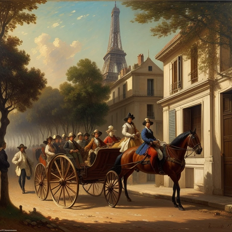 (masterpiece, oil painting, UHD, rich background:1.2), 18th-century France, peaceful protest, (united crowd:1.1), various social classes, (colorful clothing, hats:1.2), revolutionary slogans, cobblestone square, Notre-Dame cathedral in the background, evening light, warm colors, depth of field, solemn, diagonal shot.