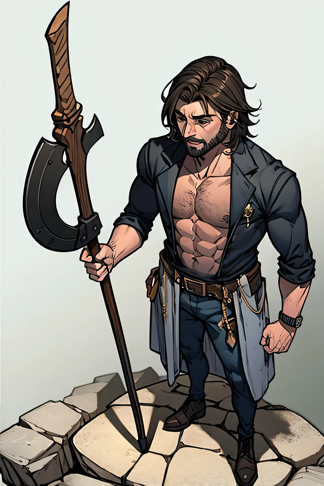 men, Axe, rock clothes, very muscle, black hairy
