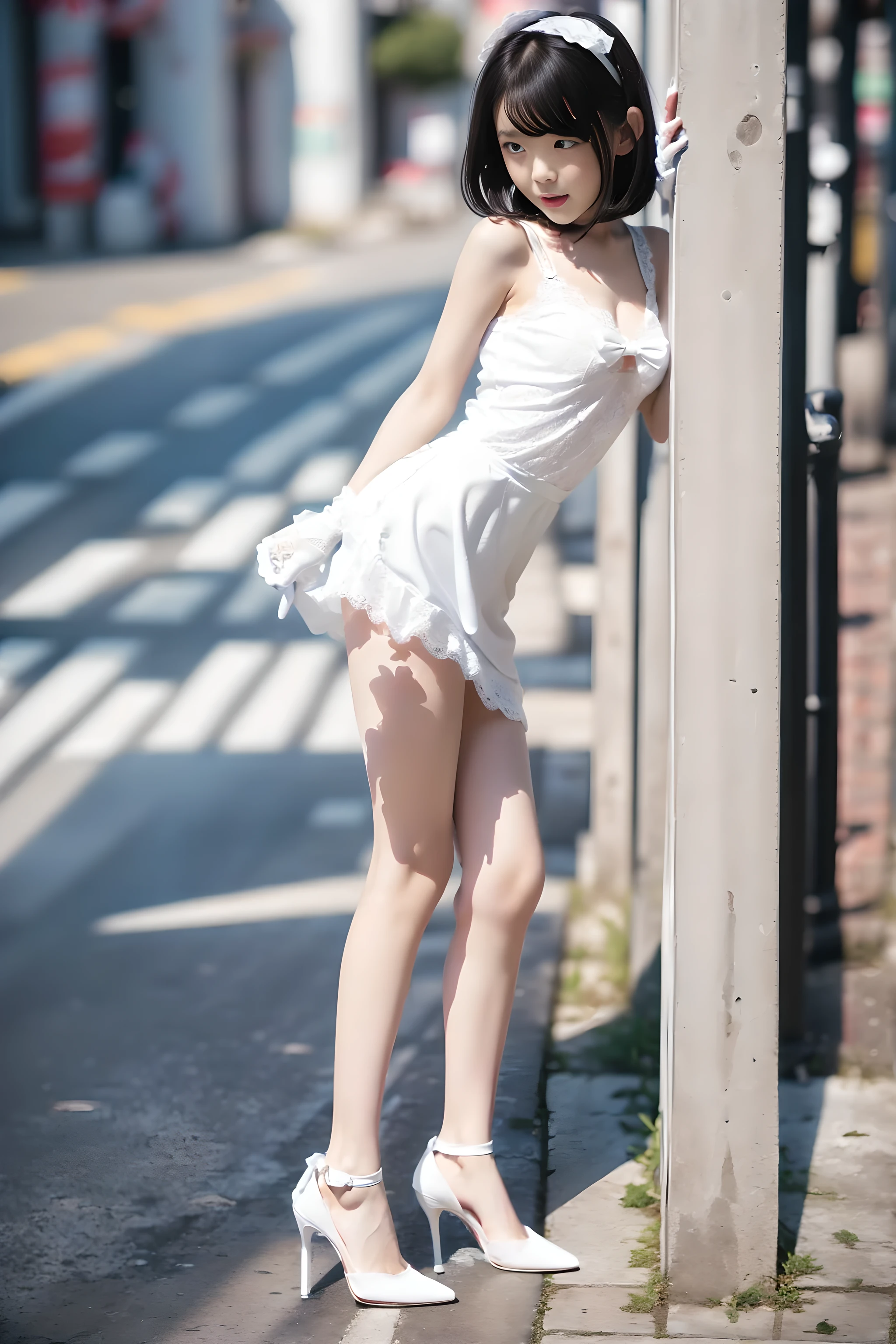 Floundering skirt、A slightly short skirt、(The skirt flutters in the wind、The wind blows up my skirt)、I can see her panties、(Running up the stairs)、(see-through beauty)、(wearing pure white blouse:1.3)、Well-proportioned face、Good looking