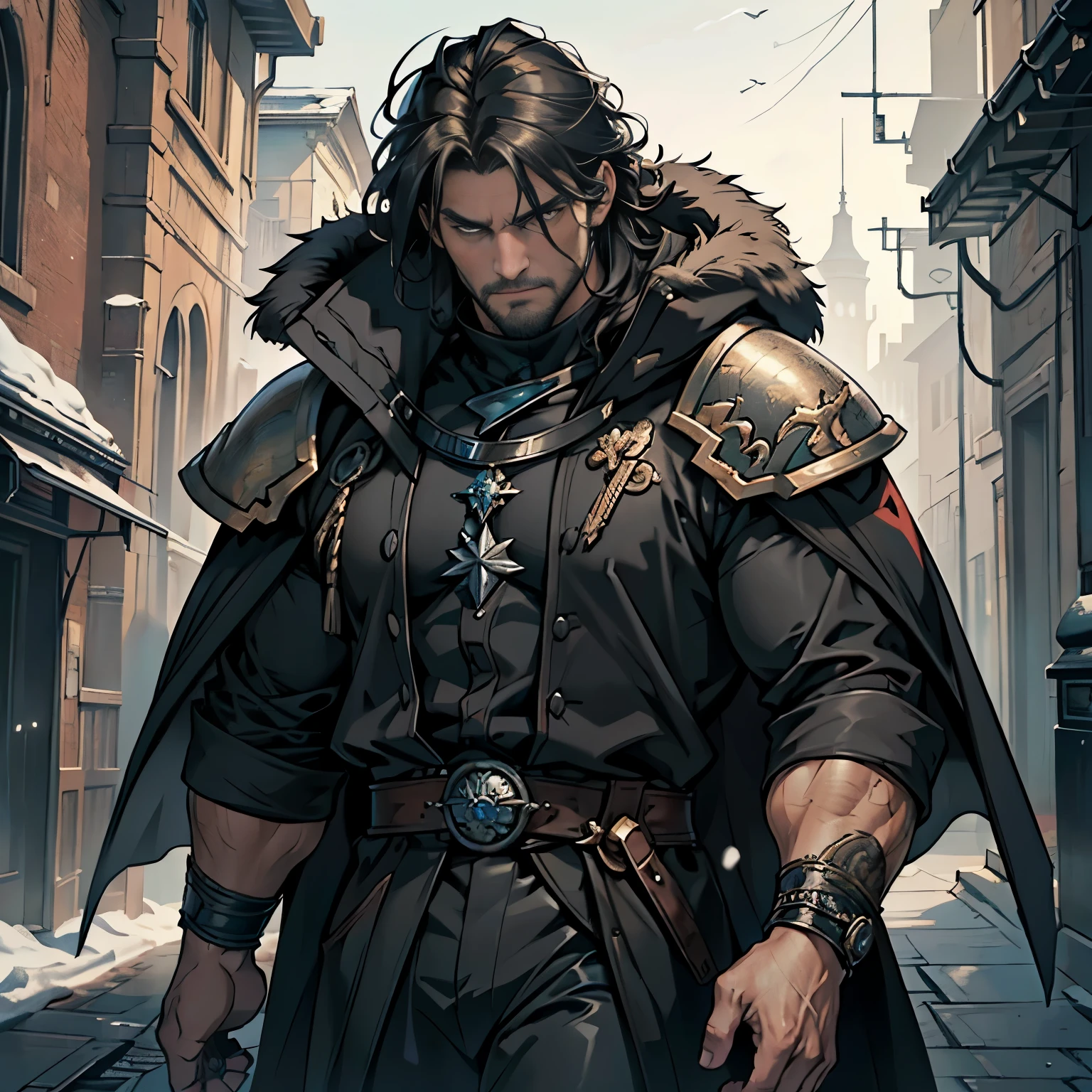 ((Best quality)), ((masterpiece)), ((realistic cartoon)), ((perfect character)):
In this stunning and highly detailed realistic cartoon, we present a male human. The man stands tall, a middle-aged man, and he's Primarch from Warhammer 40K, and powerfully built, he has greyish pale skin, long-medium raven black hair and he has a stern face. he had black eyes, wore a black long coat, a black pant, and had a strong balanced muscle body.
Every element of this masterpiece is carefully designed to create a sense of realism and immersion. The intricacies of the man's clothing, the mesmerizing effects of the area around him and he was in landscape in winter season, and the level of detail in his weathered face all contribute to a captivating visual experience. This artwork is presented in stunning UHD resolution, allowing you to appreciate every nuance and intricacy in breathtaking detail.
Eye level, scenic, masterpiece.