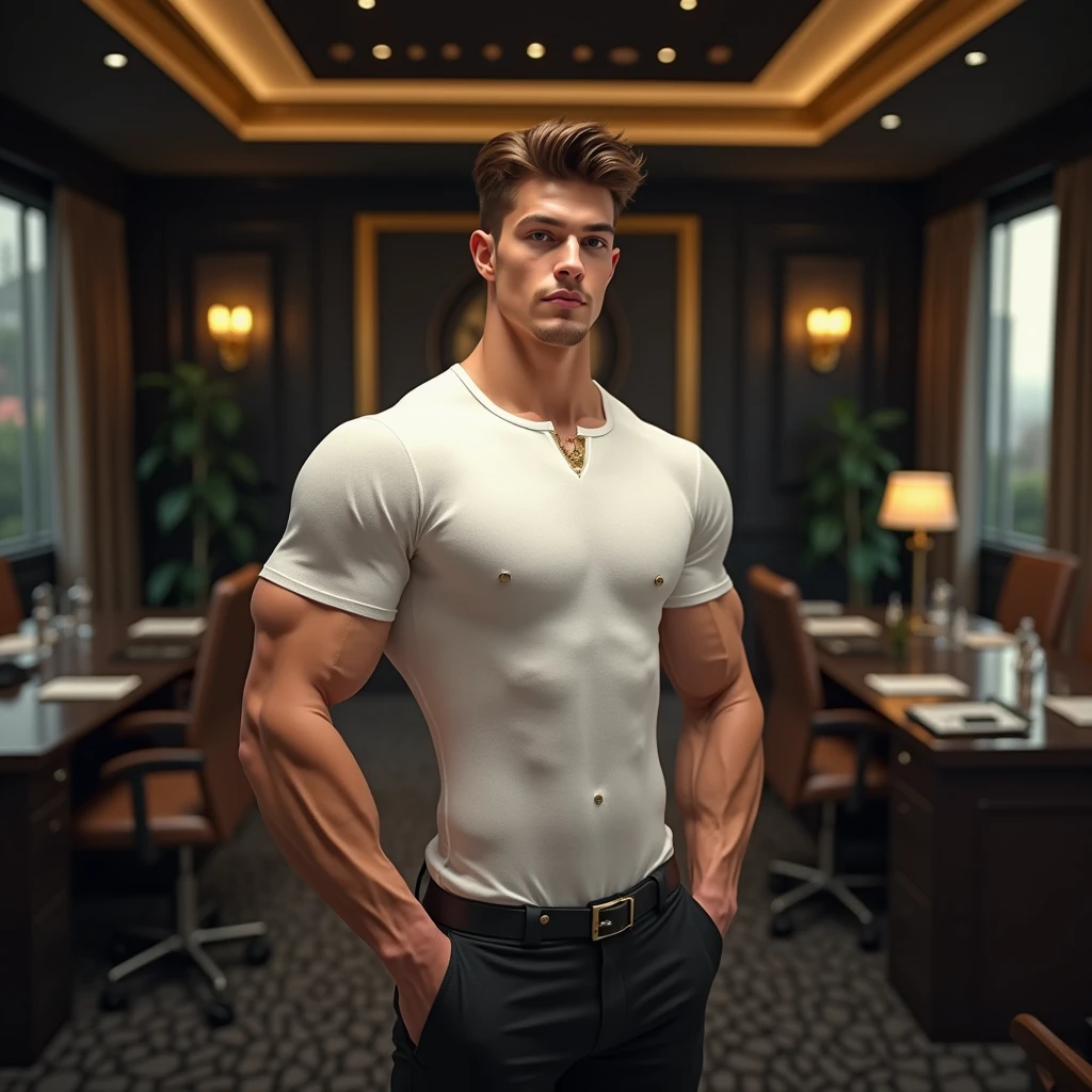 HD, White suit and shirtless、A mysterious male, 16 K, young male, handsome, naked with thong. Black hair wearing necklace, sexy and seductive, (exposed vagina)