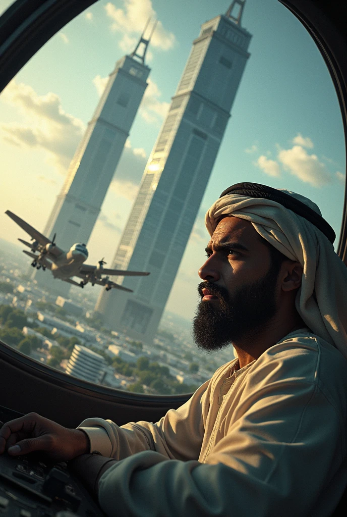 An Arab about to crash a plane onto the twin towers