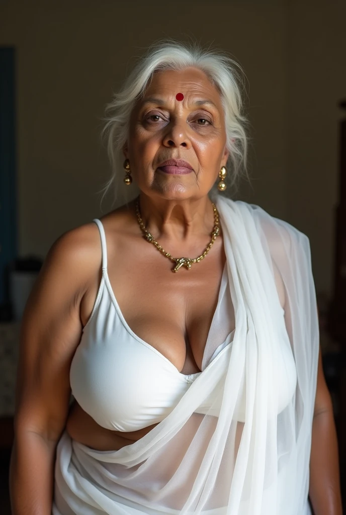 69 years old hijab (((BBW))) malay grandmother,strapless cream bra, wet sweating, old mature wrinkels skin, (fatty wide arm), stretchmark visible, at night in dark room, low light, (((wuth handroped on the floor)))