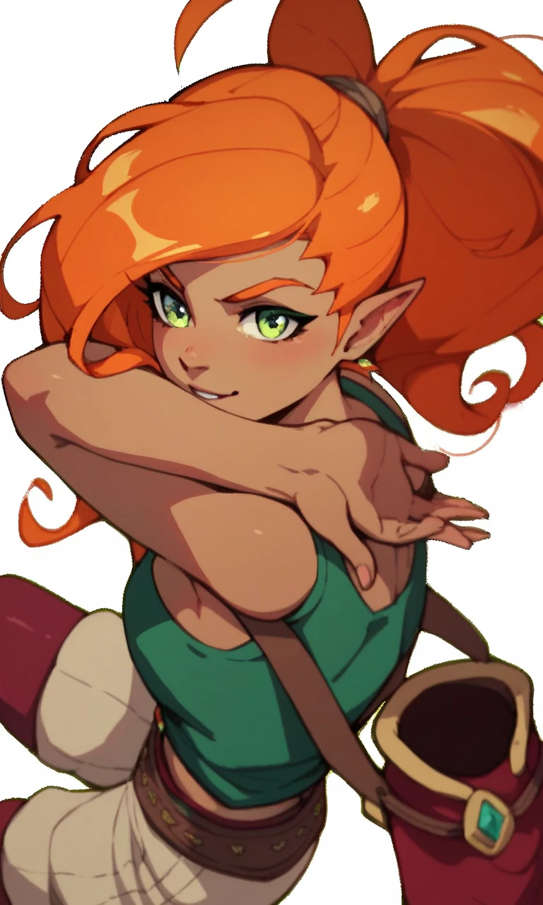 female fighter fire ganasi from dnd with long dark red hair, bright red skin, and bright yellow eyes