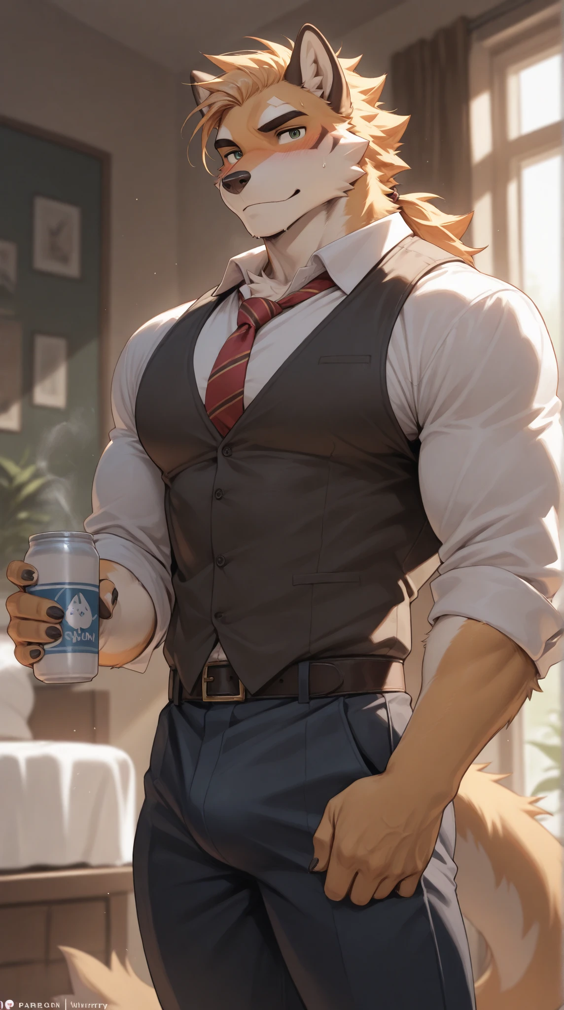 (((outside of a small Cafe  standing outside the front door at night yime,the waiter is a light gray tiger shark with white hair male standing up with big muscle, An artwork,))), big chest wearing clothing , day, , sensual, detailed, uploaded to e621, beautiful and detailed portrait of an anthropomorphic , (((male))) uploaded to e621, zaush, foxovh, movie lighting, thicc, alone, movie cover, detailed, 8k res, hires, detailed eyes, good anatomy, good perspective, towards viewer, by bebebebebe, by sicklyhypnos, by gerkk, by orf, nice hands, perfect hands, happy, romantic, ray tracing lighting, rtx on