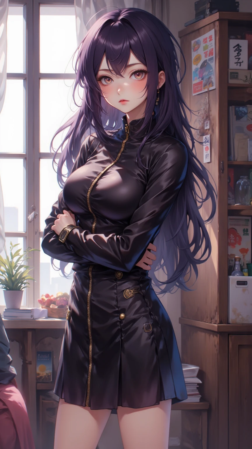 1girl, (solo:1.2), (cowboy shot:1.2), (looking at viewer:1.3),
<lora:PA-san [justTNP - v1.0]:1> pa-san, (blunt bangs:1.3), (long hair), (colored inner hair:1.2), (black hair), purple hair, (green eyes:1.3), large breasts, curvy, young female, hime cut, ear piercing, jewelry, (black dress:1.2), clothing cutout, shoulder cutout, (sleeves past wrists:1.2), choker, black choker
BREAK <lora:SashaKHMEL [MockAi - v1.0]:0.85> sashakhmel, soft shading, painterly style, vivid, noise image, bouncing light
BREAK intricate details, (masterpiece:1.3), (best quality:1.3), (perfect anatomy:1.4) BREAK, (beautiful white clouds:1.3), puffy clouds, white sky