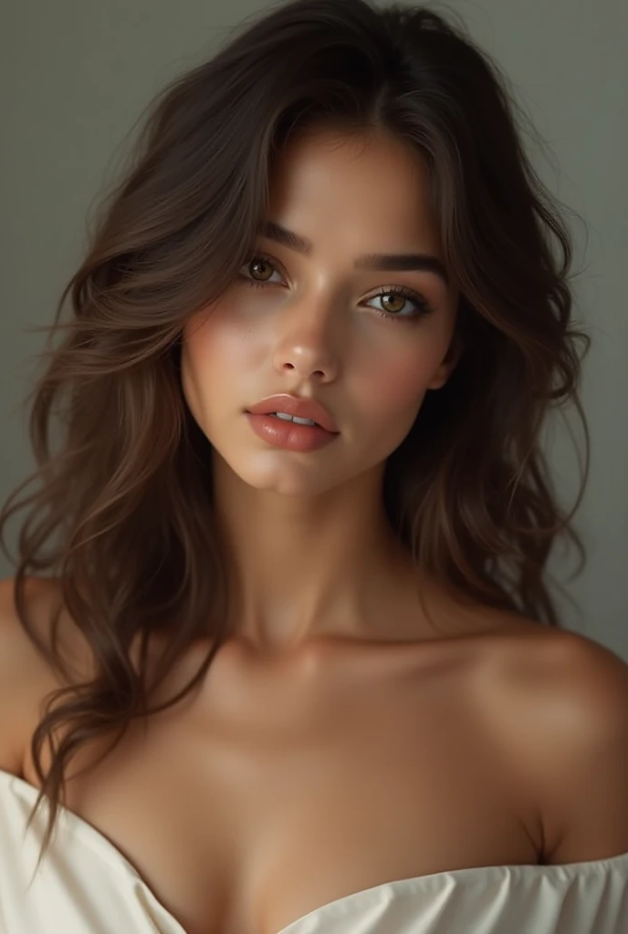 Brunette woman with big lips 