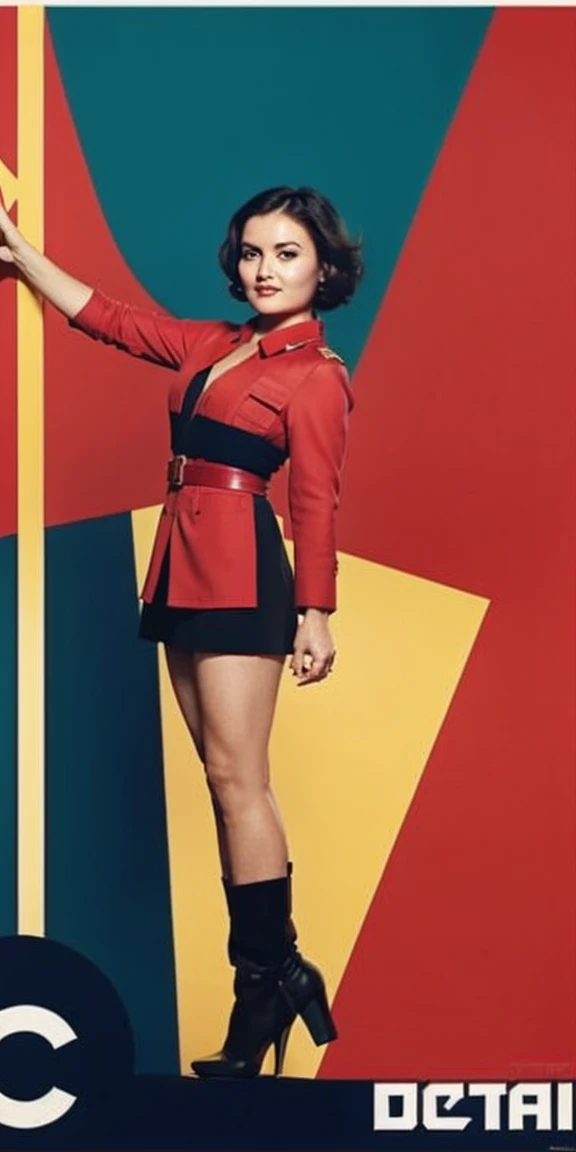 (masterpiece, Highest quality), 8k wallpaper, Very detailed, Poster, Vintage spy film, 1960s, Sexy  girl, Very slim:1.4, Very thin waist:1.4, spy thriller cinematic movie Poster, Bauhaus, shape, OK, Abstract, Advertising, Midcentury Modern, movie Poster, Vintage, race, pantyhose