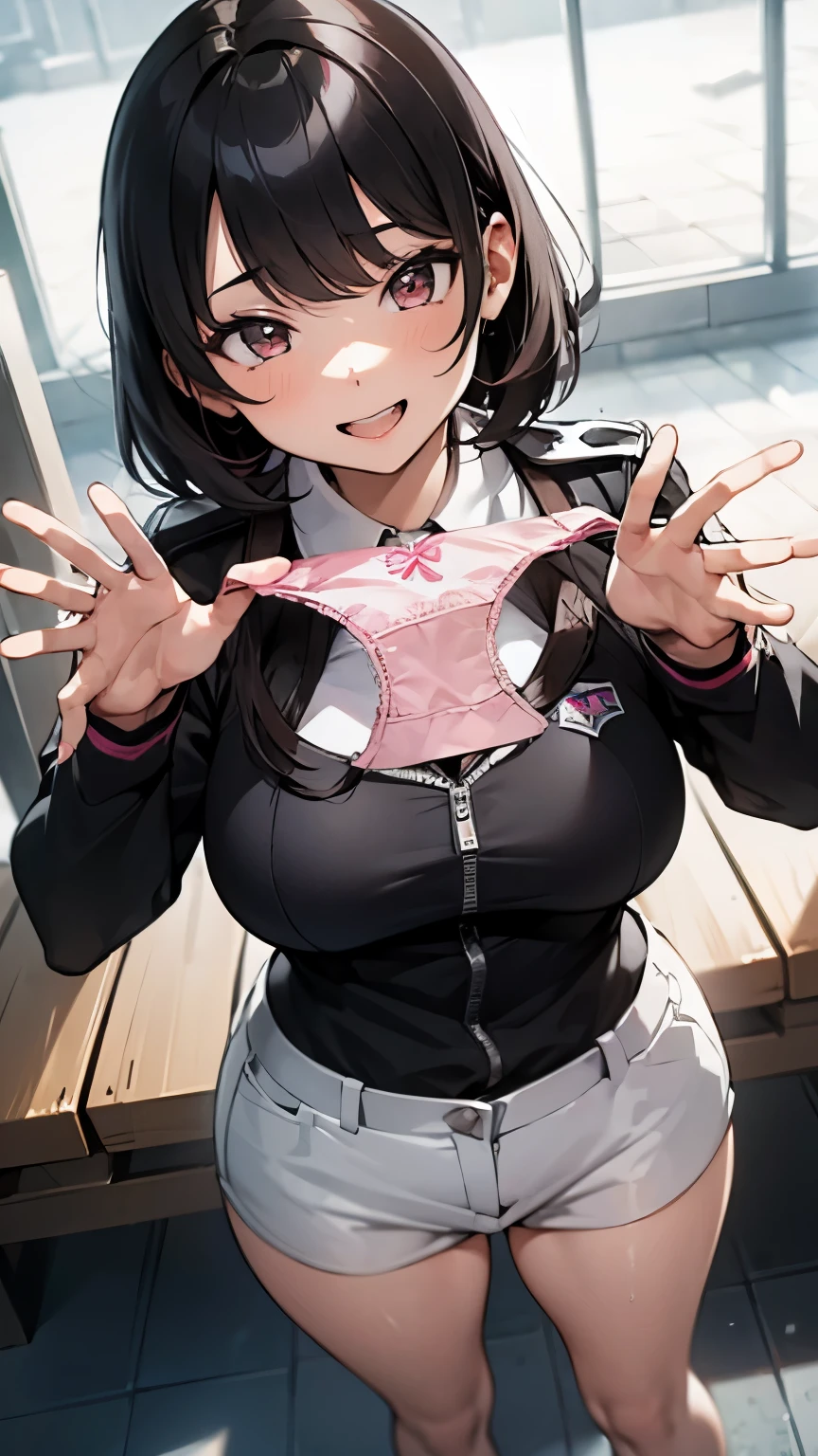 1girl, milf
indoor, lockerroom,
bob hair, black hair, BREAK,
tight fitted uniform,
Look at the viewer,from a ,From below,low angle shot,{{{from below:2.0}}},
BREAK, Presenting Panties,(((pink panties)))
masutepiece, Best Quality, , absurderes, Perfect Skin, Detailed skin texture, ultra-detailliert, 8K, Intricate details, beautifull detailed face,hight resolution,
{{{shaded face}}}, mock, smile big, happy smile, open mouth, looking down at viewer, masterpiece,absurderes, beautiful detailed face