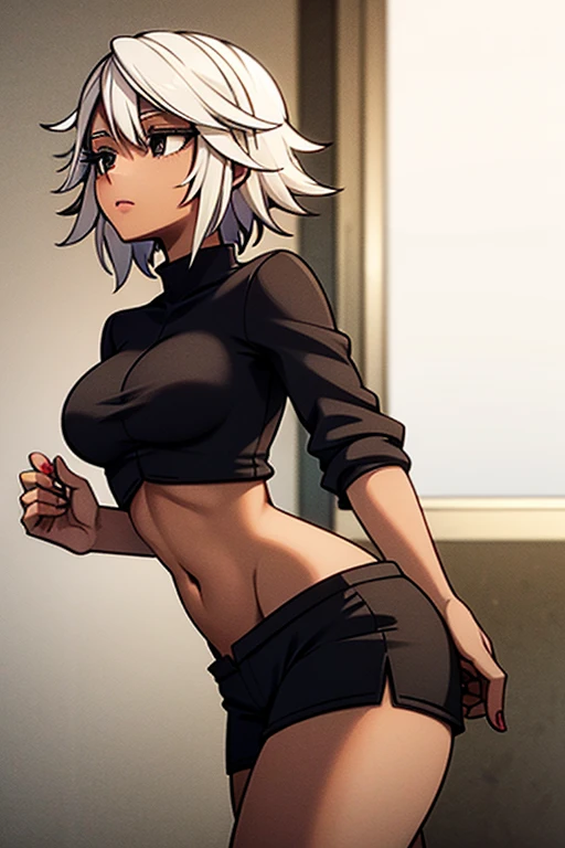 (Defaultz style), (pale skin, yellow eyes, white hair, ponytail messy hair, big ass, big Breasts, (tight abs), skinny body), (cropped sweatshirt, panties), (masterpiece, pov tits fuck, huge penis), best quality, expressive eyes, perfect face, detail eyes, ((hands on breasts))