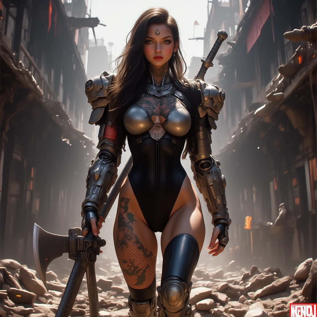 (ohwx woman), a young woman in a futuristic armored bikini, wearing dark sunglasses, with a tight ponytail, detailed face, beautiful eyes, cinematic lighting, highly detailed, 8k, photorealistic, sci-fi, concept art, dramatic lighting, vivid colors, moody atmosphere, advanced technology, powerful, elegant, full body shot, dynamic pose