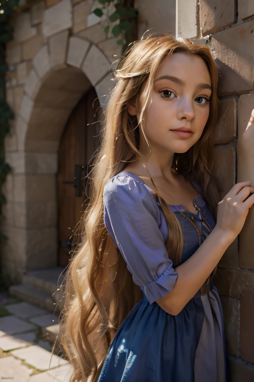 Portrait of a girl, 18 years old, golden hair, rapunzel in real life, pink dress, (highly detailed face:1.4) (smile:0.7) (background inside dark, moody, private study:1.3) POV, by lee jeffries, nikon d850, film stock photograph ,4 kodak portra 400 ,camera f1.6 lens ,rich colors ,hyper realistic ,lifelike texture, dramatic lighting , cinestill 800